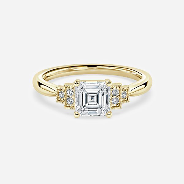 Isley Asscher Three Stone Moissanite Engagement Ring