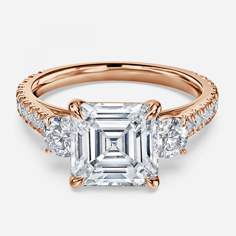 Oriana Asscher Three Stone Moissanite Engagement Ring