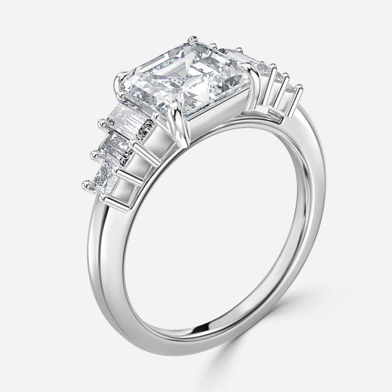 Tien Asscher Three Stone Moissanite Engagement Ring