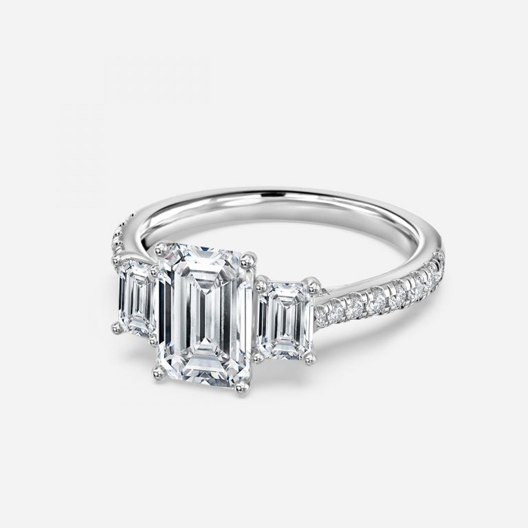 Fabian Emerald Three Stone Moissanite Engagement Ring