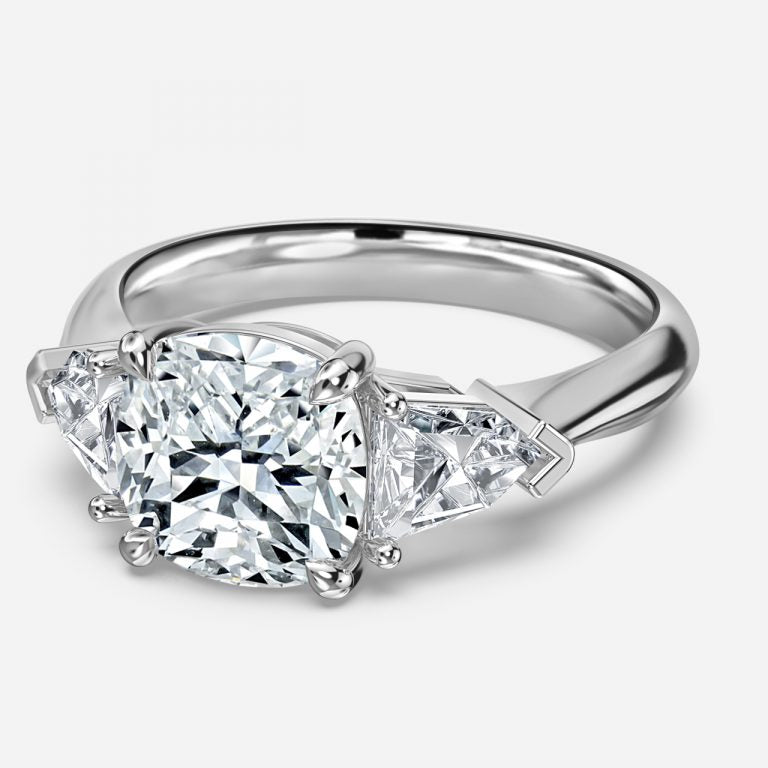 Eri Cushion Three Stone Moissanite Engagement Ring