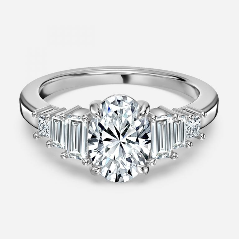 Fabiola Oval Three Stone Moissanite Engagement Ring