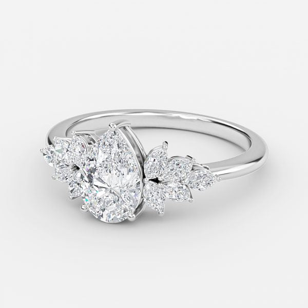 Clarity Pear Three Stone Moissanite Engagement Ring