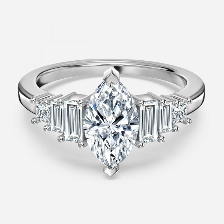 Fabiola Marquise Three Stone Moissanite Engagement Ring