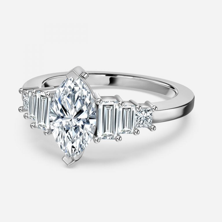 Fabiola Marquise Three Stone Moissanite Engagement Ring