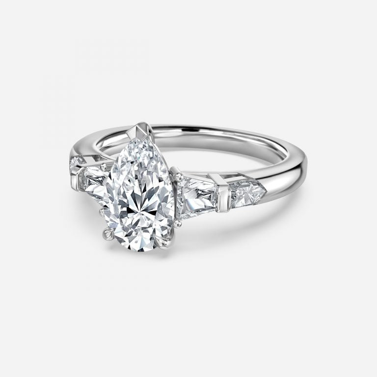 Maida Pear Three Stone Moissanite Engagement Ring