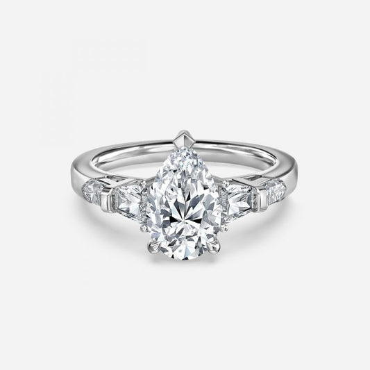 Maida Pear Three Stone Moissanite Engagement Ring