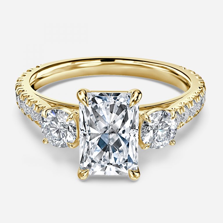 Oriana Radiant Three Stone Moissanite Engagement Ring