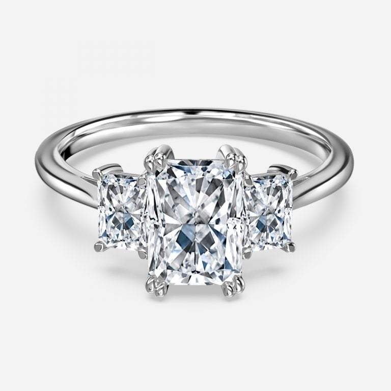 Jessamine Radiant Three Stone Moissanite Engagement Ring