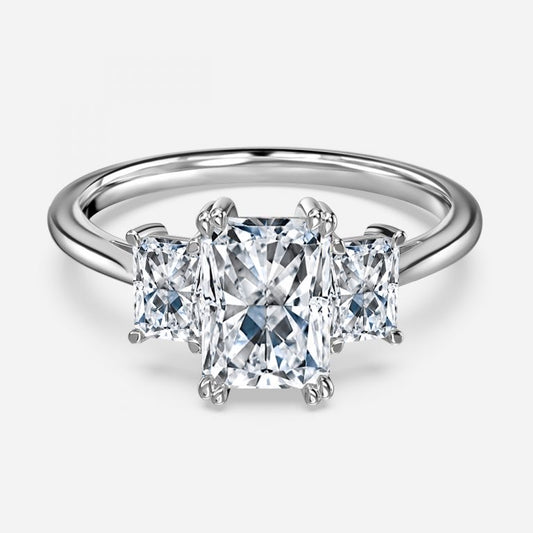 Jessamine Radiant Three Stone Moissanite Engagement Ring