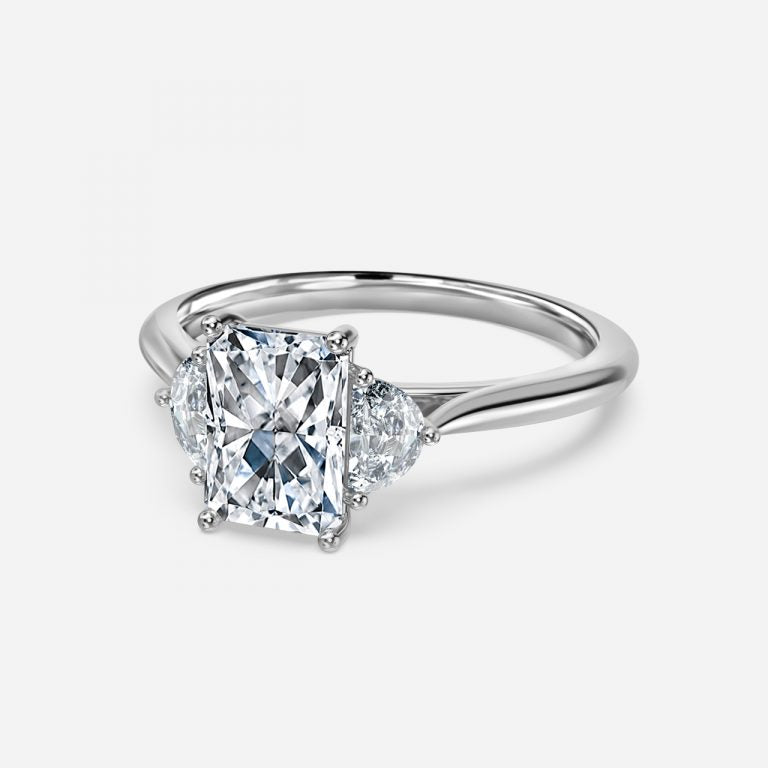 Kiara Radiant Three Stone Moissanite Engagement Ring