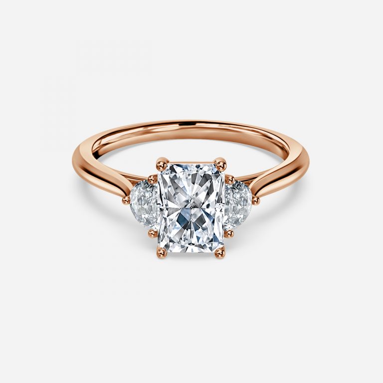 Kiara Radiant Three Stone Moissanite Engagement Ring