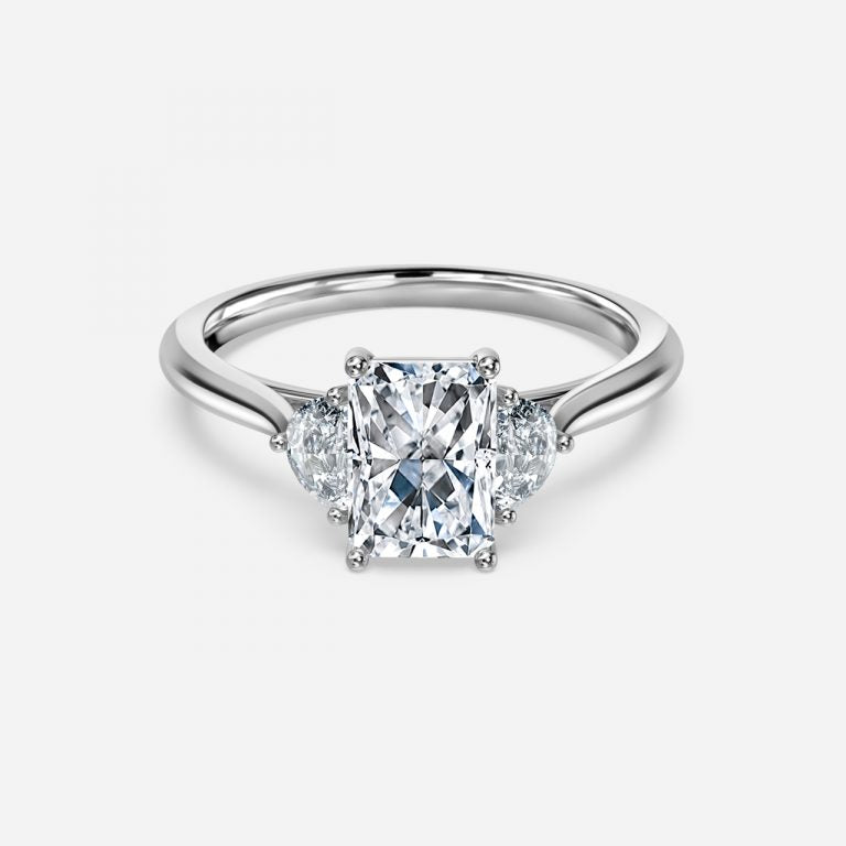 Kiara Radiant Three Stone Moissanite Engagement Ring