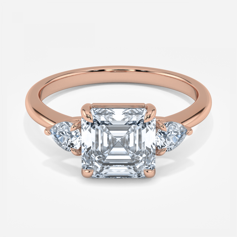 Verity Asscher Three Stone Moissanite Engagement Ring