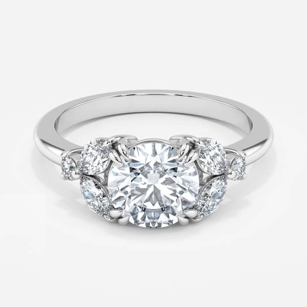 Zephyr Round Three Stone Moissanite Engagement Ring