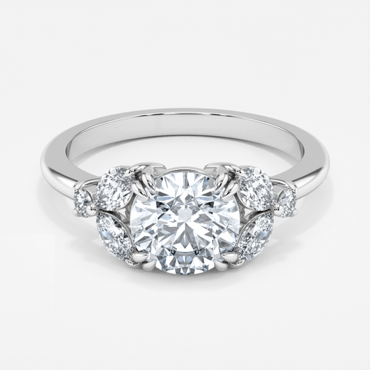 Zephyr Round Three Stone Moissanite Engagement Ring