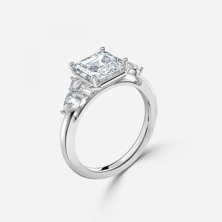 Carmel Asscher Three Stone Moissanite Engagement Ring