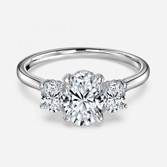 Jessamine Oval Three Stone Moissanite Engagement Ring