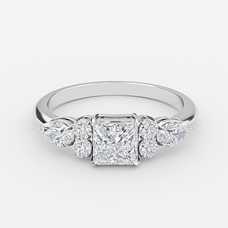 Carmel Princess Three Stone Moissanite Engagement Ring