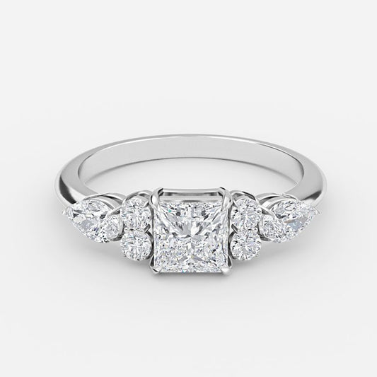 Carmel Princess Three Stone Moissanite Engagement Ring