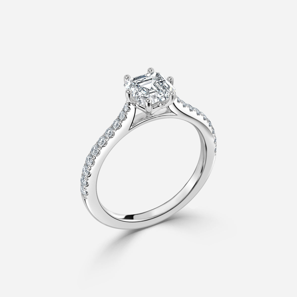 Odessa Asscher Diamond Band Moissanite Engagement Ring