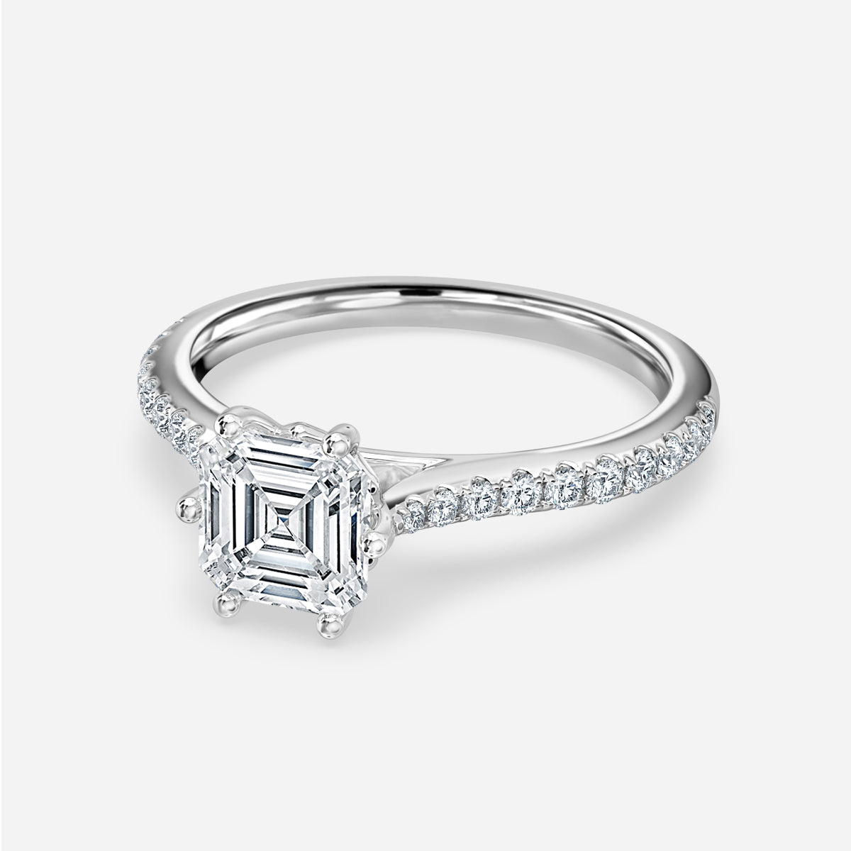 Odessa Asscher Diamond Band Moissanite Engagement Ring