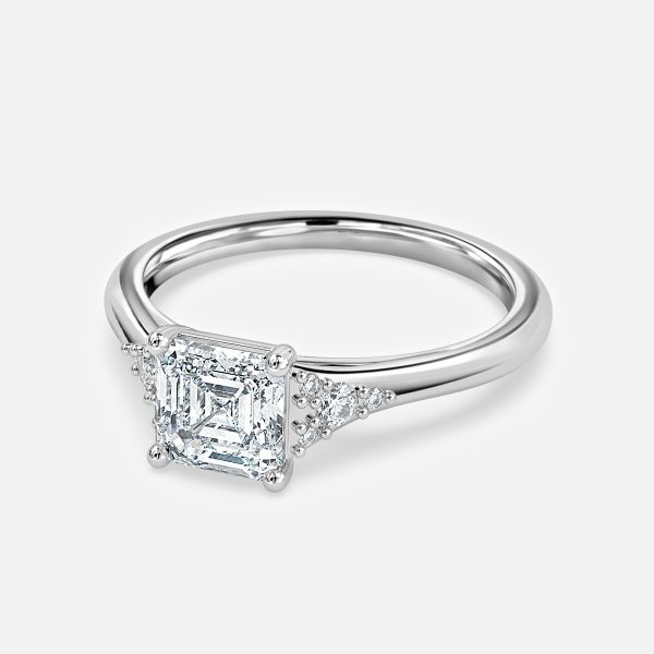 Aurelia Asscher Three Stone Moissanite Engagement Ring