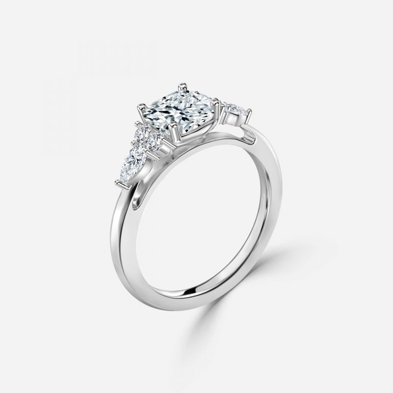 Carmel Cushion Three Stone Moissanite Engagement Ring