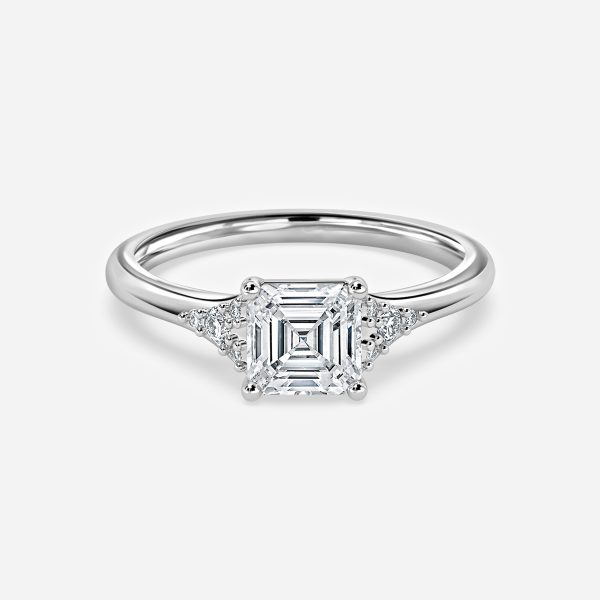 Aurelia Asscher Three Stone Moissanite Engagement Ring