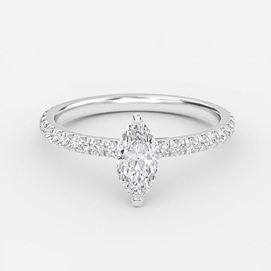 Jessamine Marquise Diamond Band Moissanite Engagement Ring