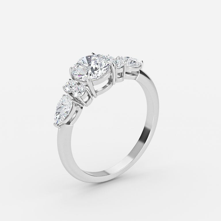 Carmel Round Three Stone Moissanite Engagement Ring