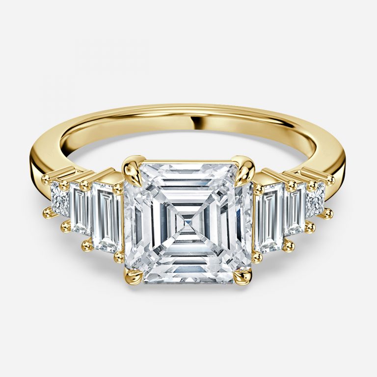 Tien Asscher Three Stone Moissanite Engagement Ring