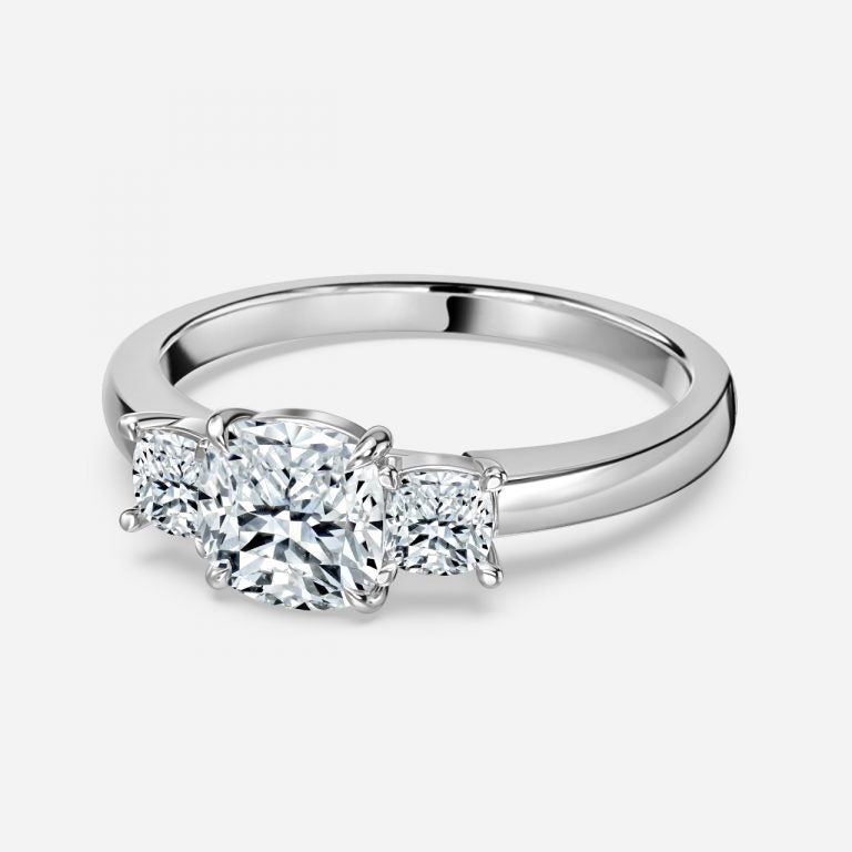 Tabitha Cushion Three Stone Moissanite Engagement Ring