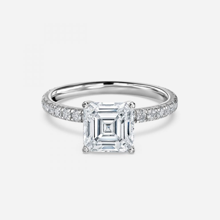 Rosalba Asscher Diamond Band Moissanite Engagement Ring