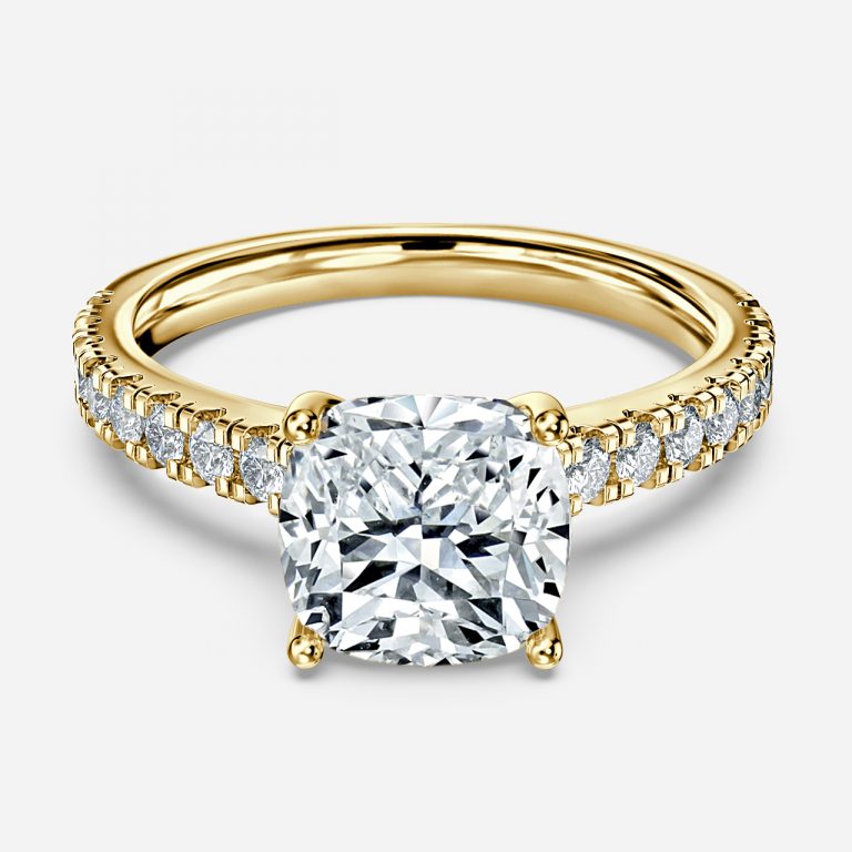 Halcyon Cushion Diamond Band Moissanite Engagement Ring