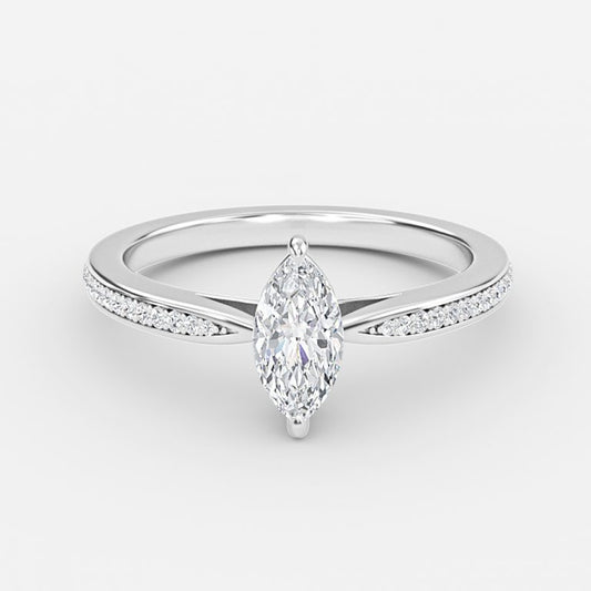 Isolde Marquise Diamond Band Moissanite Engagement Ring