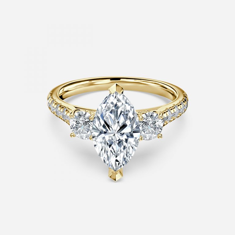 Olivine Marquise Three Stone Moissanite Engagement Ring