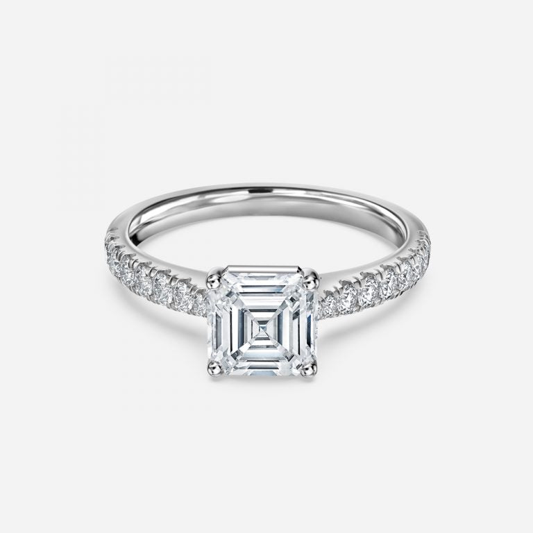 Bellamy Asscher Diamond Band Moissanite Engagement Ring