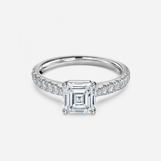 Bellamy Asscher Diamond Band Moissanite Engagement Ring