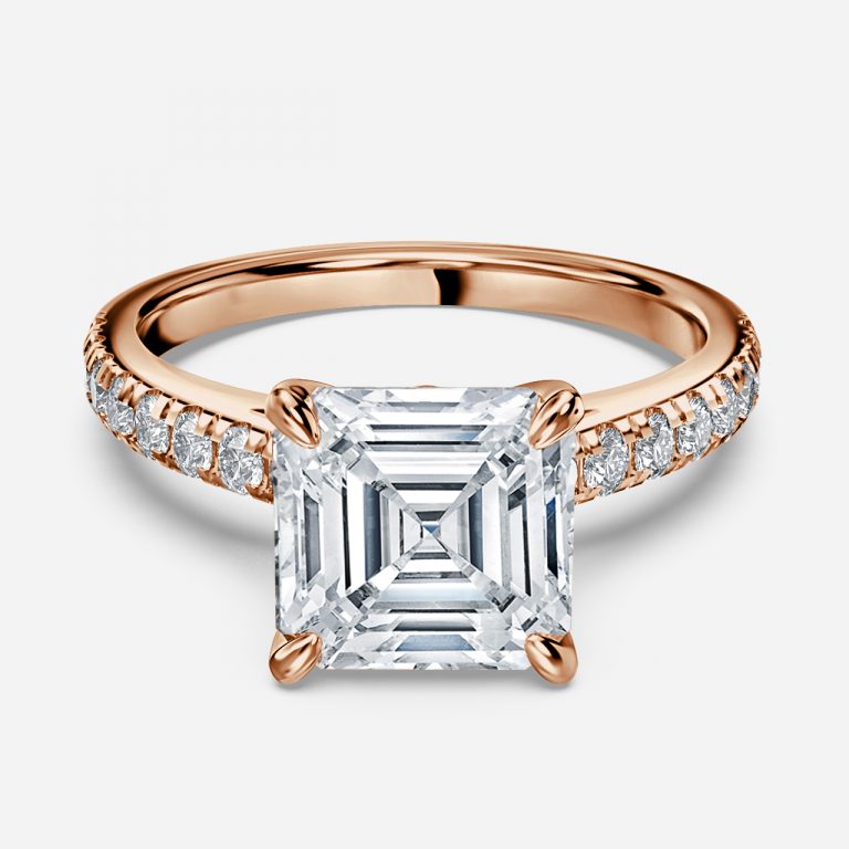 Aveline Asscher Diamond Band Moissanite Engagement Ring