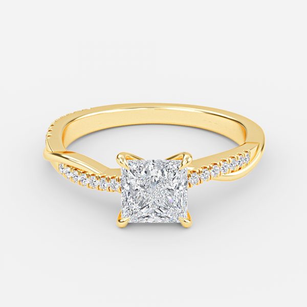 Tatiana Princess Diamond Band Moissanite Engagement Ring