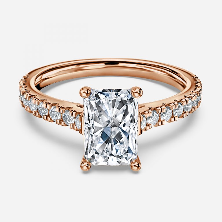 Halcyon Radiant Diamond Band Moissanite Engagement Ring