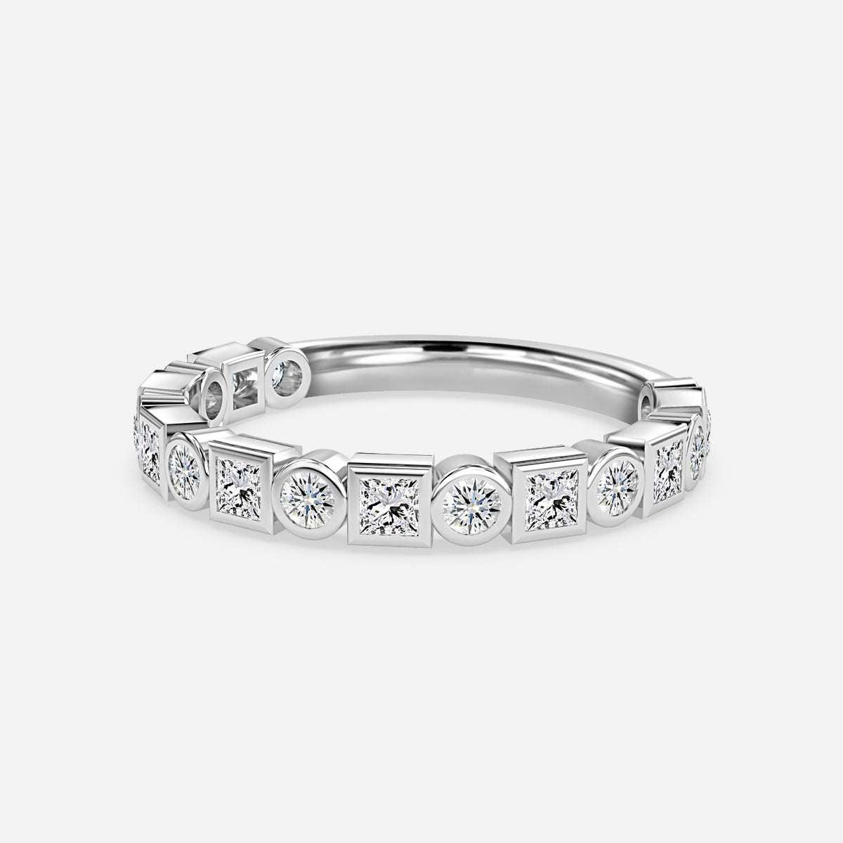 Bezel Set Round And Princess Moissanite Wedding Ring