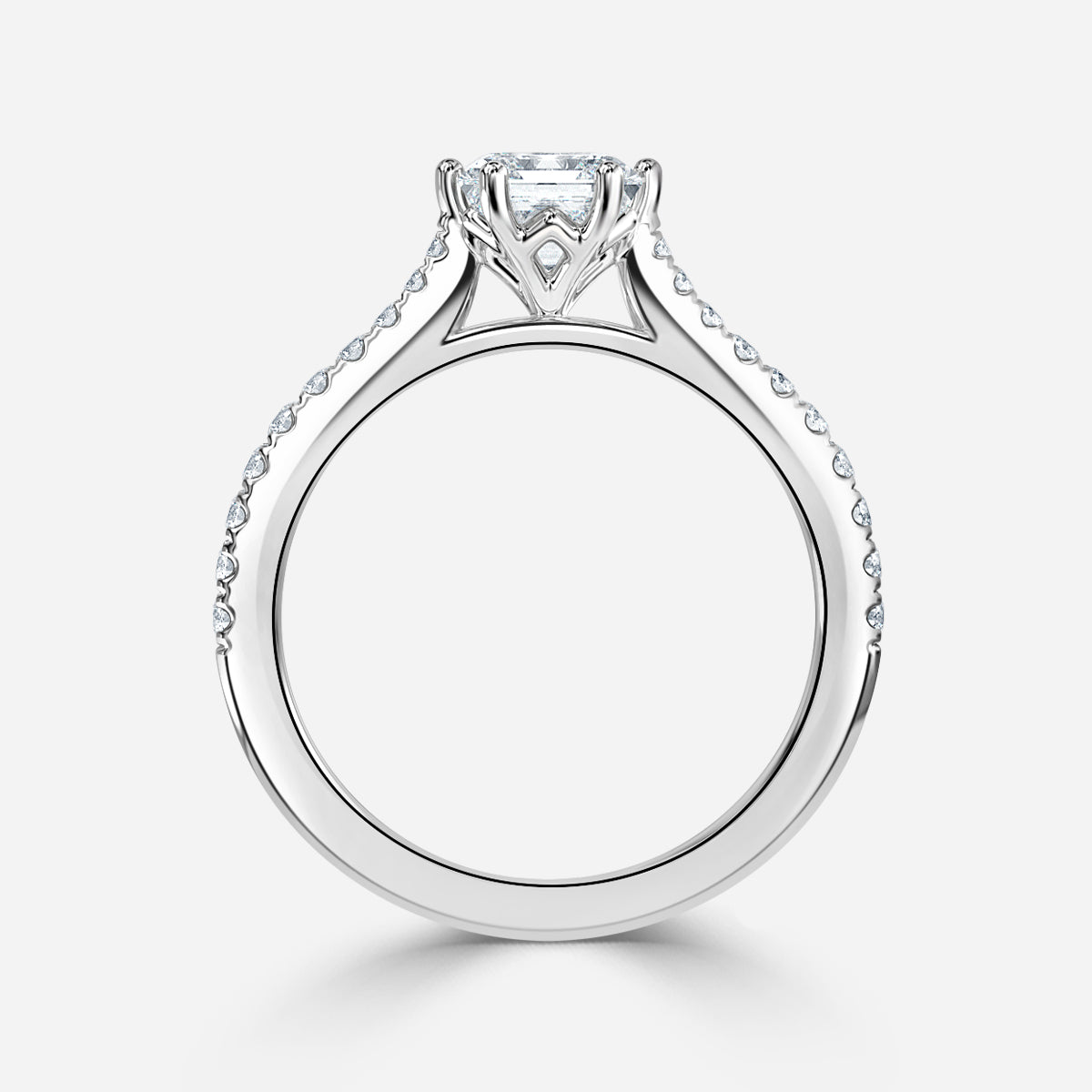 Odessa Asscher Diamond Band Moissanite Engagement Ring