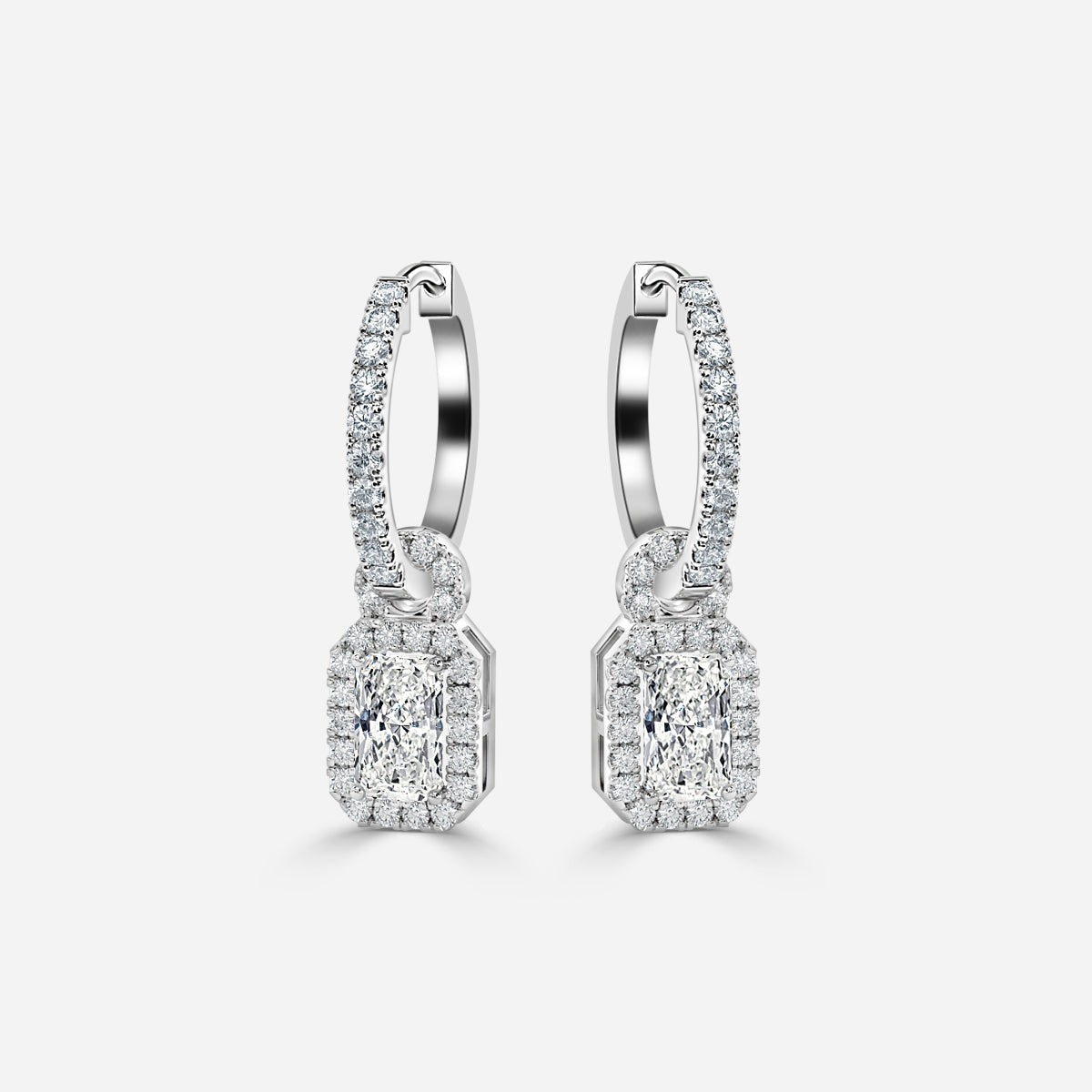 Radiant Moissanite Halo and Drops Earring