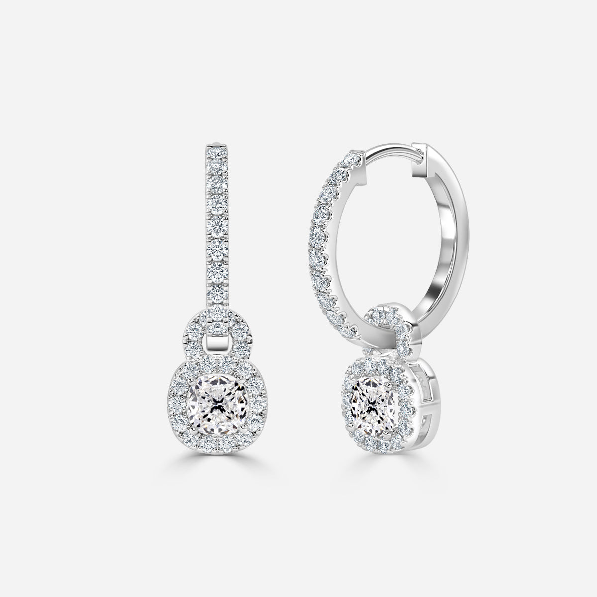 Cushion Moissanite Halo and Drops Earring