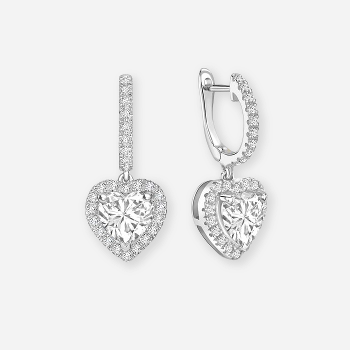 Heart Moissanite Halo Drop Earrings