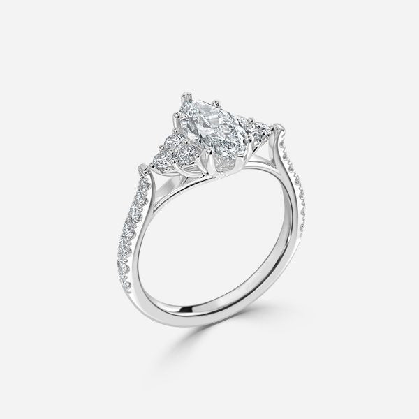 Galatea Marquise Three Stone Moissanite Engagement Ring