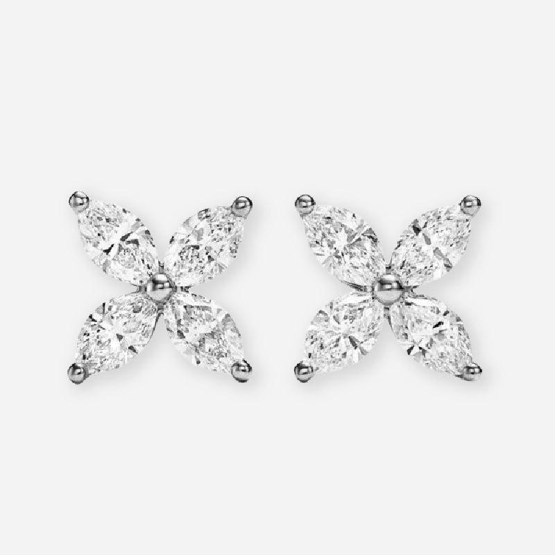 Marquise Moissanite Floral Leaf Cluster Stud Earrings