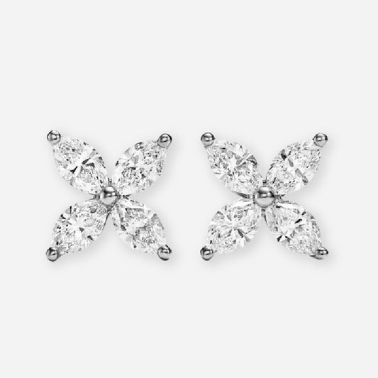 Marquise Moissanite Floral Leaf Cluster Stud Earrings